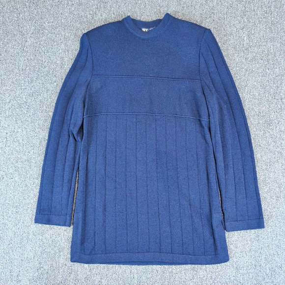 St. John Vintage Basics Knit Tunic Top Women P Navy Blue Wool Blend Ribbed USA — photo 2
